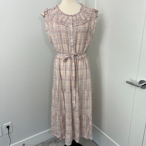 Adelyn Rae Large Pink Plaid Sleeveless Prairie Flounce Dress with Pockets - Picture 2 of 16